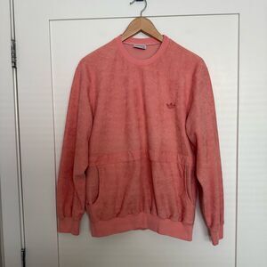 Vintage Adidas Ventex Sweatshirt Unisex Sz L ? Pink Velour Pullover Trefoil Logo